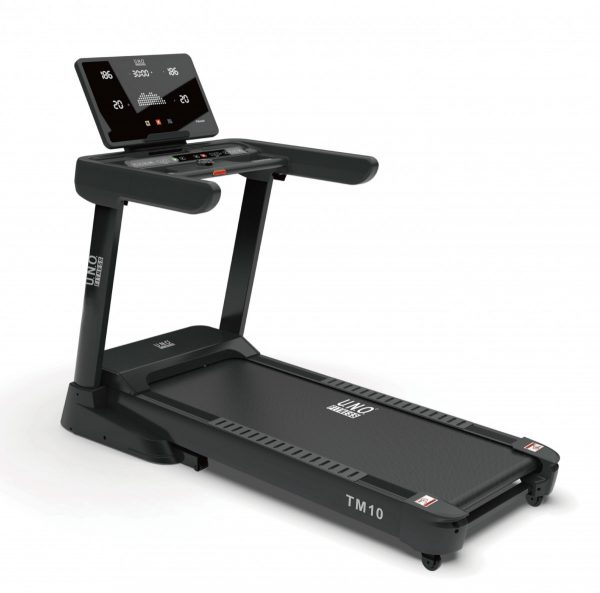 Schwarzes Laufband mit Display, ideal für Heimtraining und Fitness. Einstellungsmöglichkeiten bieten individuelles Lauftraining.