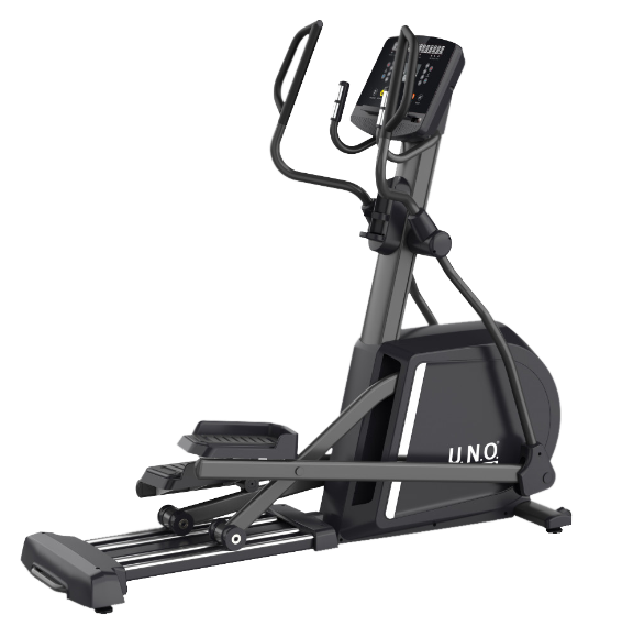 Ellipsentrainer in Schwarz mit digitalem Display, ideal für Heimtraining und Fitnessübungen zur Ganzkörperverbesserung.