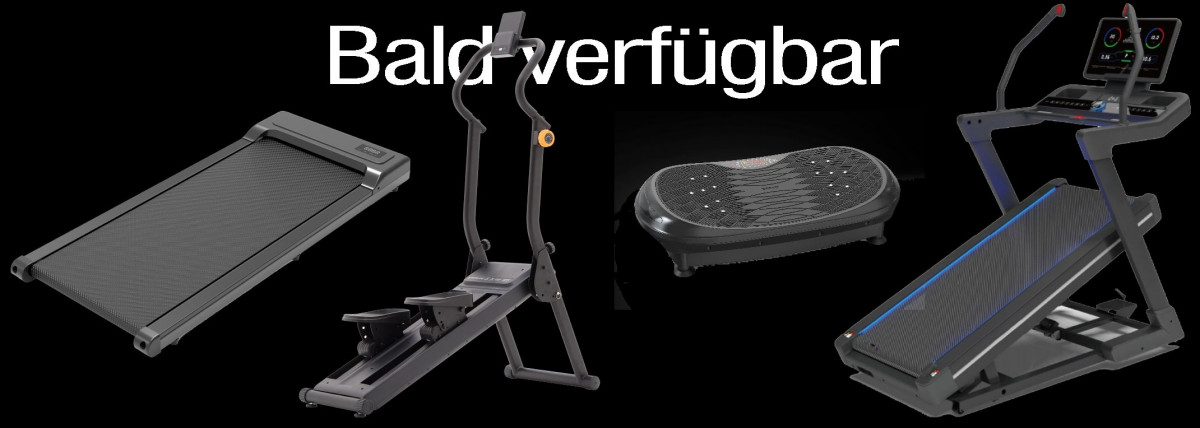 Neue Fitnessgeräte: Laufband, Stepper, Vibrationsplatte und mehr, bald verfügbar für effektives Heimtraining.