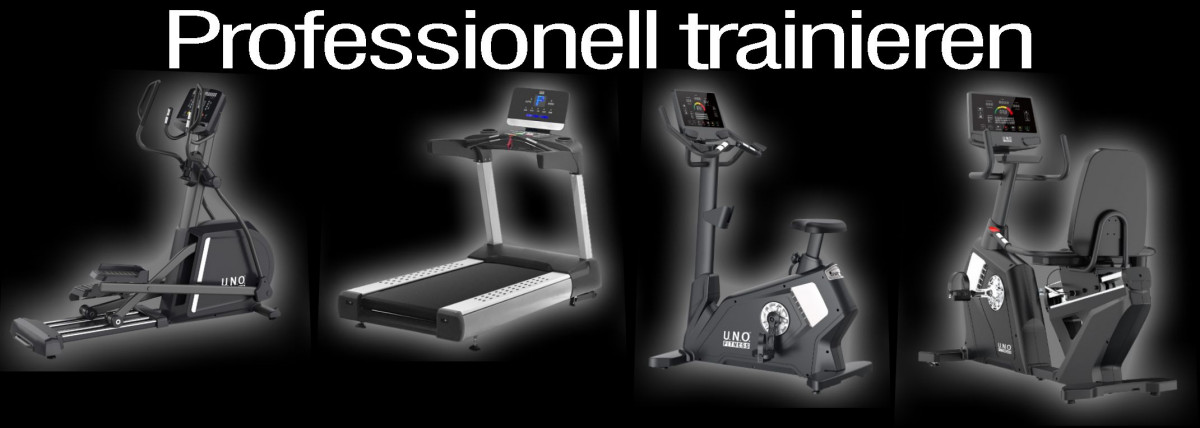 Fitnessgeräte: Crosstrainer, Laufband, Heimtrainer und Fitnessbike, um professionell zu trainieren.