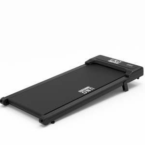 Schwarzes, modernes Laufband für Zuhause. Ideal für Fitness und Training im eigenen Wohnraum.